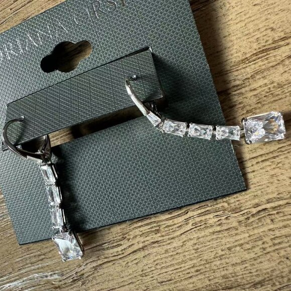 ADRIANA ORSINI New Rhodium Plated & Cubic Zirconia Linear Drop Earrings - Picture 3 of 6